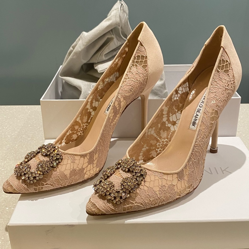 Manolo Blahnik Hangisi Nude Lace Size 40.5